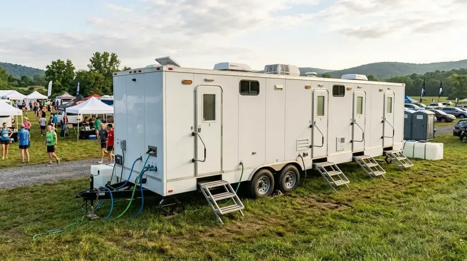 Mobile Shower Trailer — Outdoor Event — Mobile Shower Trailer, Portable Toilet, Water Storage Tank, Outdoor Event, Toilet an…
