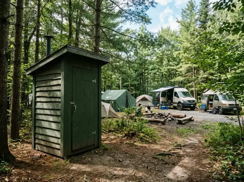 Outhouse — Campsite — Outhouse, Wooden Shed, Camping Tent, Campsite, Toilet and Dumpster Rentals