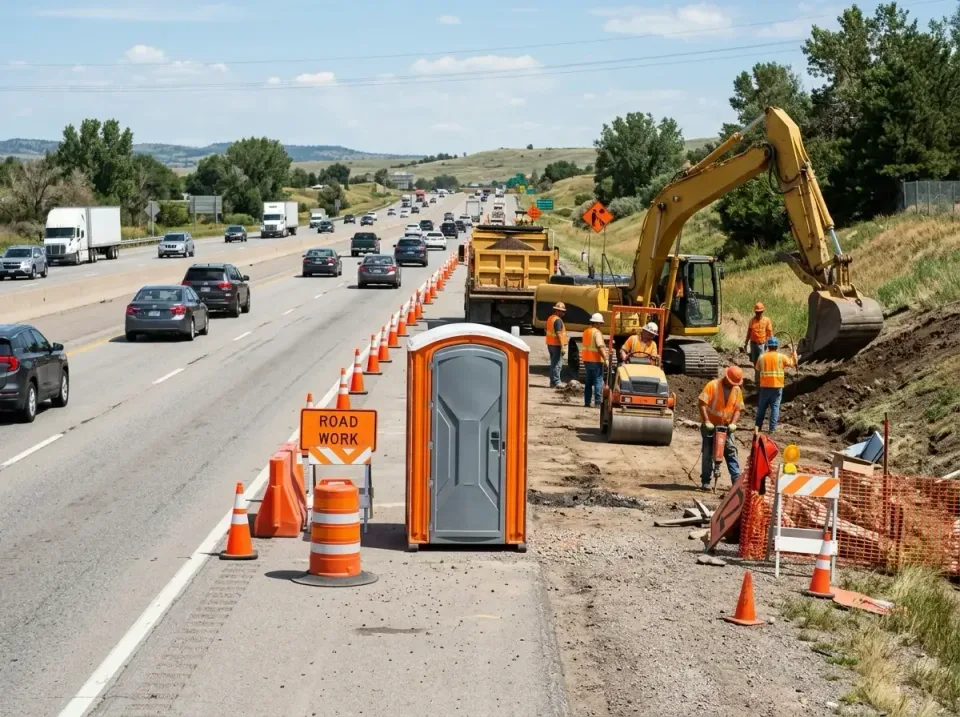 Porta Potty — Highway Roadwork — Porta Potty, Excavator, Dump Truck, Highway Roadwork, Toilet and Dumpster Rentals