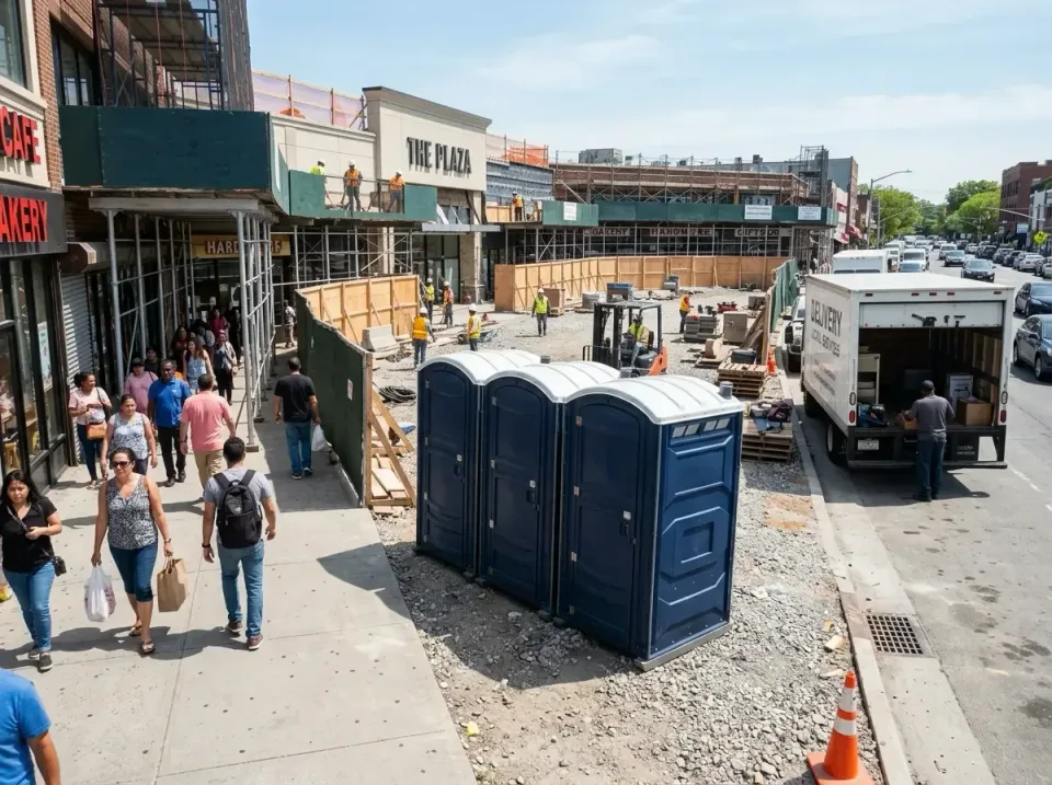 Porta Potty — Commercial Construction Site — Porta Potty, Portable Toilet, Delivery Truck, Commercial Construction Site, Toi…