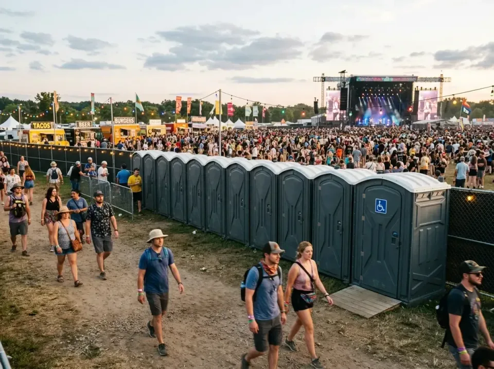 Porta Potty — Music Festival — Porta Potty, Handicap Accessible Porta Potty, Metal Crowd Control Fence, Music Festival, Toil…