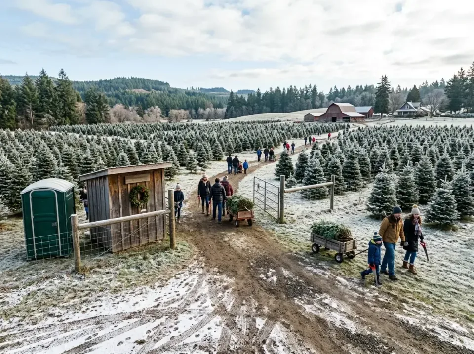 Porta Potty — Christmas Tree Farm — Porta Potty, Wooden Shed, Utility Wagon, Christmas Tree Farm, Toilet and Dumpster Rentals