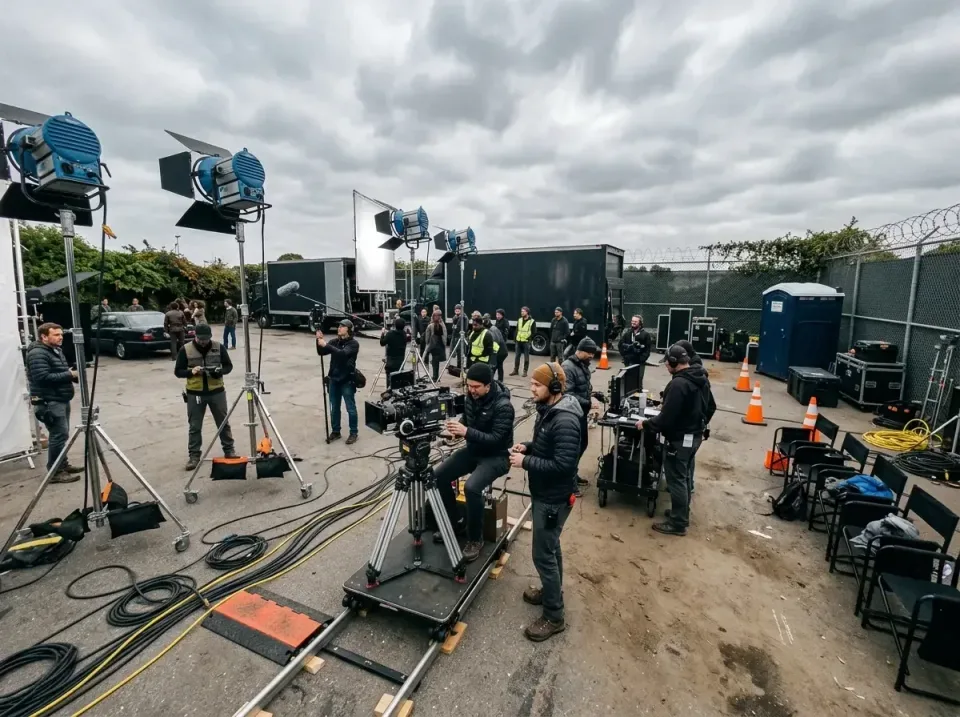 Porta Potty — Film Set — Porta Potty, Film Production Crew, Movie Camera, Film Set, Toilet and Dumpster Rentals