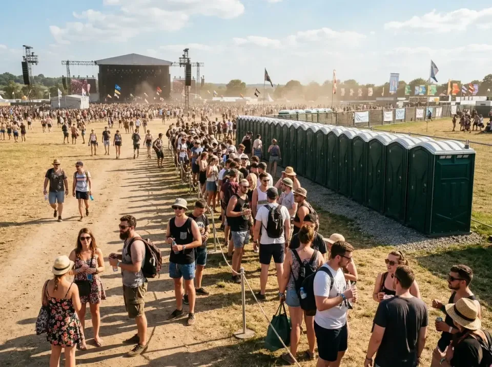 Porta Potty — Outdoor Event — Porta Potty, Restroom Row, Crowd, Outdoor Event, Toilet and Dumpster Rentals