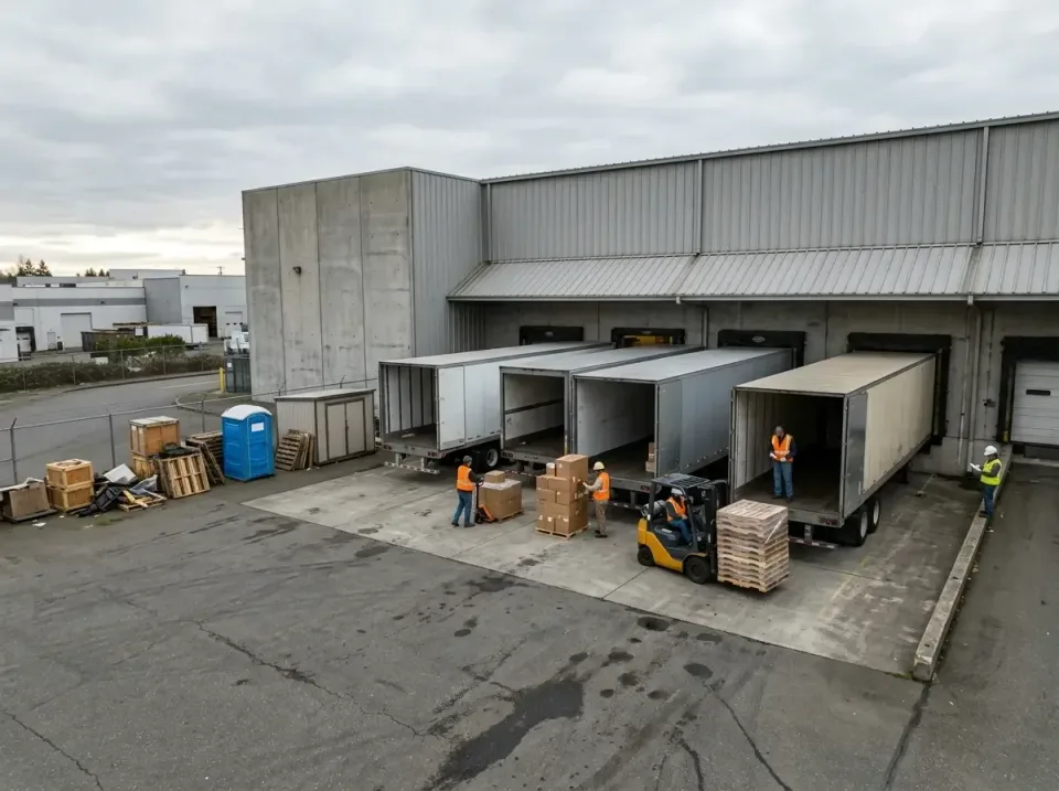 Porta Potty — Warehouse Exterior Porta Potty — Warehouse Exterior — Porta Potty, Semi Trailer, Forklift, Warehouse Exterior, Toilet and Dumpster Rentals