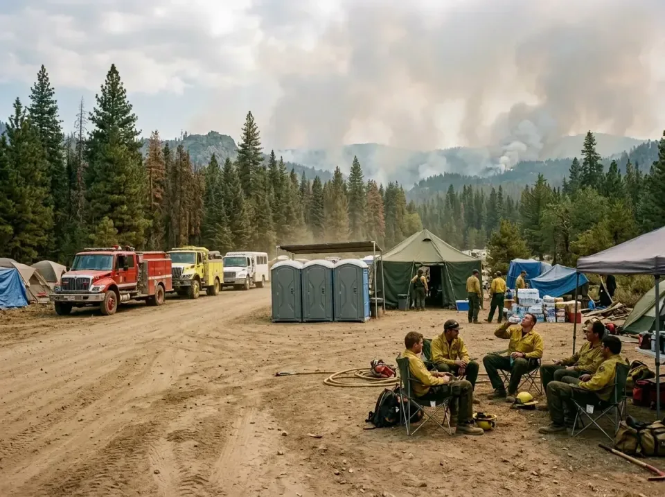 Porta Potty — Wildfire Base Camp — Porta Potty, Fire Engine, Fire Truck, Wildfire Base Camp, Toilet and Dumpster Re… — view 2