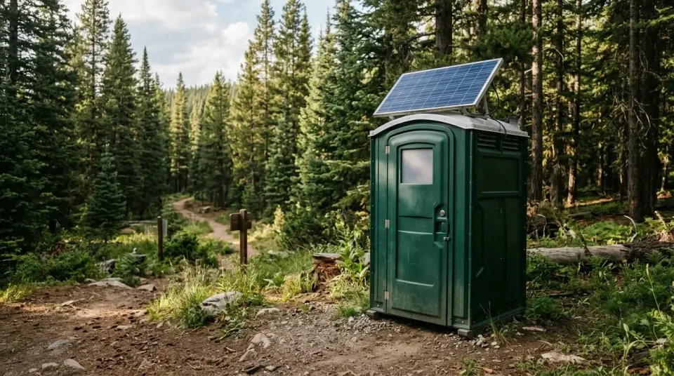 Portable Toilet — Outdoor — Portable Toilet, Solar Panel, Forest Trail, Outdoor, Toilet and Dumpster Rentals