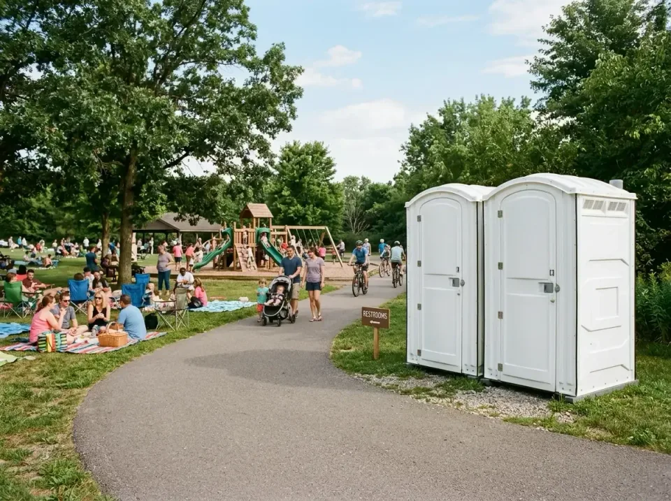Portable Toilets — Public Park — Portable Toilets, Porta Potty, Restroom Sign, Public Park, Toilet and Dumpster Rentals