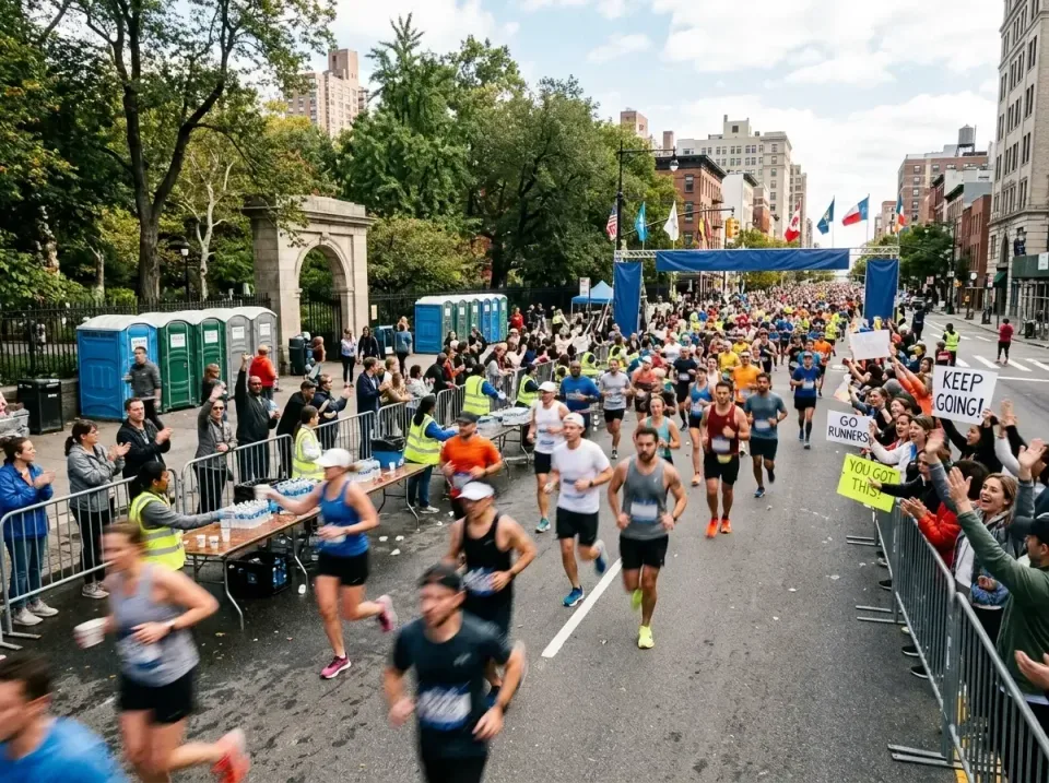 Portable Toilets — Marathon Event — Portable Toilets, Metal Crowd Control Barricades, Folding Tables, Marathon Event, Toilet…
