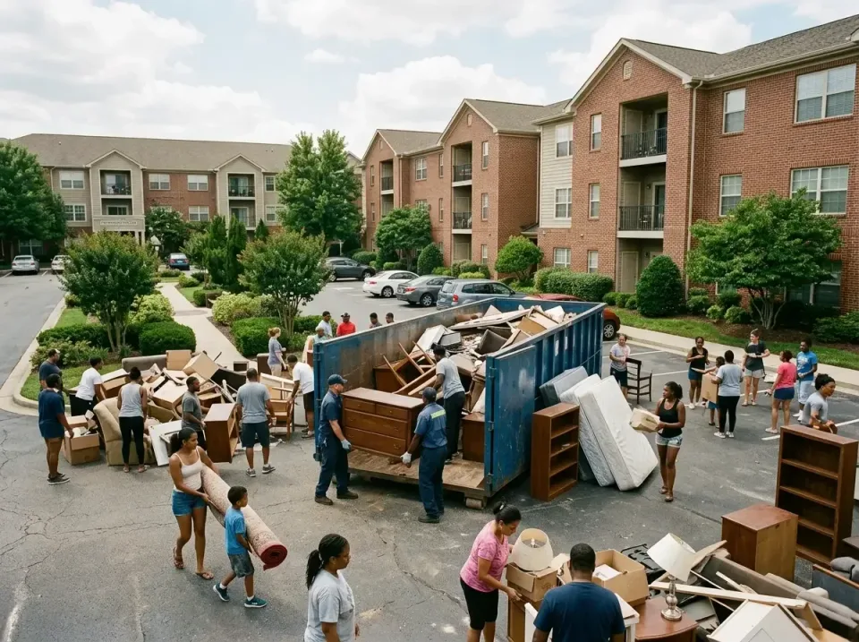 Roll-off Dumpster — Residential Community — Roll-off Dumpster, Apartment Complex, Furniture, Residential Community, Toilet a…