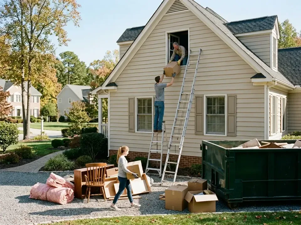 Roll-off Dumpster — Residential Property — Roll-off Dumpster, Extension Ladder, Stepladder, Residential Property, Toilet and…