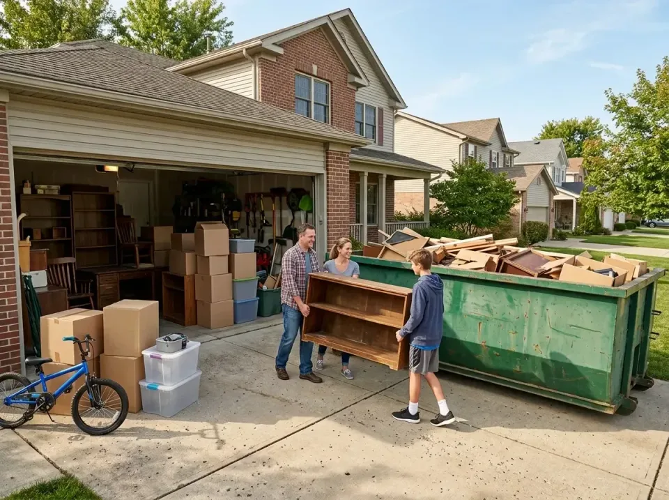 Roll-off Dumpster — Residential Roll-off Dumpster — Residential — Roll-off Dumpster, Cardboard Boxes, Wooden Bookshelf, Residential, Toilet and Dumpster Ren…