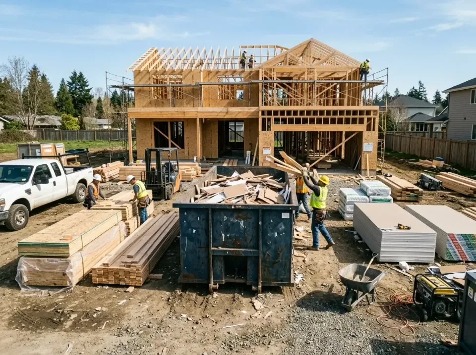 Roll-off Dumpster — Construction Site — Roll-off Dumpster, Pickup Truck, Forklift, Construction Site, Toilet and Dumpster Re…