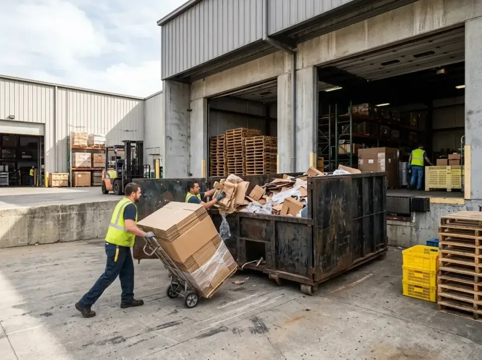 Roll-off Dumpster — Manufacturing Facility — Roll-off Dumpster, Hand Truck, Forklift, Manufacturing Facility, Toilet and Dum…